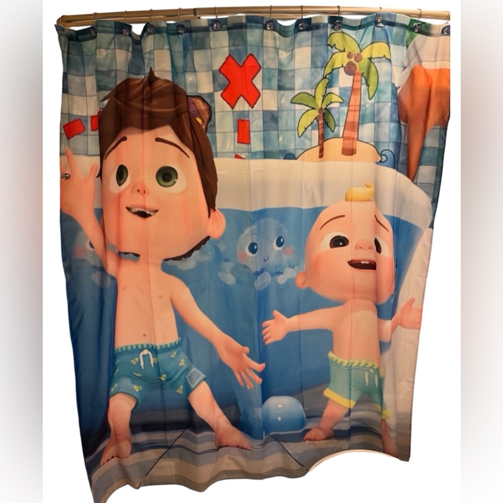 Customized Cocomelon shower curtain with shower hooks 72x72